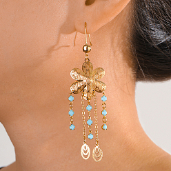 Золотой Элегантные серьги-кольца из латунного цветка с овальной кисточкой, золотые, 94x24 мм