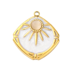 Белый Дым 304 подвески из нержавеющей стали, ромб с солнцем, со стеклом, имитирующим кошачий глаз, и эмалью, ионное покрытие (ip), реальный 18 k позолоченный, серый, 20.5x18x4.5 мм, отверстие : 1.2 мм