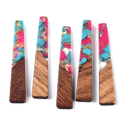 Темно-Розовый Подвески из прозрачной смолы и ореха, золотой фольгой, трапециевидные подвески, воском, темно-розовыми, 44.5x8x3 мм, отверстие : 2 мм