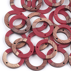 FireBrick Resin & Walnut Wood Links connectors, Ring, FireBrick, 28x3mm, Hole: 1.8mm