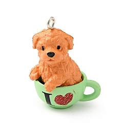 Посуда Пластиковые подвески из ПВХ, с платиновыми тоновыми железными петлями, для изготовления брелка, собака прелести, шаблон чашки, 39x28x22.5 мм, отверстие : 2 мм