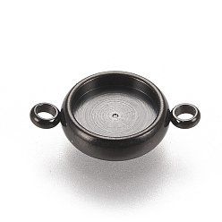 Черный 304 настройки соединителей звеньев из нержавеющей стали, чашки безель с краями, ионное напыление (IP) плоский круглый, электрофорез черный, лоток : 8 мм, 16x10.5x3 мм, отверстие : 1.8 мм