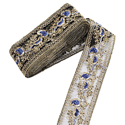 Blau Blumenmuster, ethnische Stickerei, florale Polyesterbänder, Jacquardband, Tiroler Band, Bekleidungszubehör, Blau, 3~3-1/8 Zoll (75~80 mm)