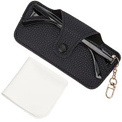 Черный 1прямоугольный чехол для очков из искусственной кожи, с поворотными застежками из светлого золотистого сплава и салфеткой для чистки очков из поликарбонатного замшевого волокна., чёрные, 1 мм