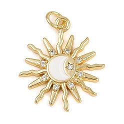 Белый Латунные микро проложить кубического циркония подвески, солнце, с эмалью, долговечный, без кадмия и без свинца, стойки покрытие, золотые, белые, 22.5x20x2 мм, отверстие : 3 мм