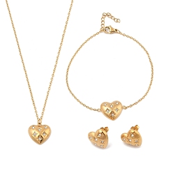 Золотой Сердце 304 ожерелья, браслеты и серьги-гвоздики из нержавеющей стали с микропаве из прозрачного кубического циркония для женщин, ионное покрытие (ip), золотые, 7.68 дюйм (195 мм)