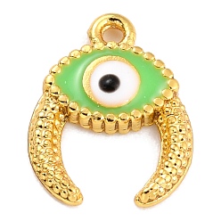 Green Golden Brass Enamel Pendants, Long-Lasting Plated, Evil Eye with Ox Horn, Green, 11.5x9x2mm, Hole: 1mm
