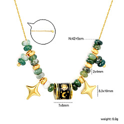 Turquoise Africaine Colliers pour femmes composés de perles rondelles en turquoise (jaspe) naturelle africaine et d'un pendentif étoile en acier inoxydable émaillé noir., or, 304 pouce (16.54 cm)