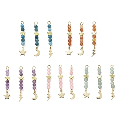 Смешанные камни Подвески из натуральных смешанных камней с ограненными круглыми бусинами, подвески из нержавеющей стали в виде луны, звезды и молнии, золотые, 42~45 мм, отверстие : 2 мм, 1 шт / стиль