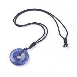Содалитовое Регулируемые ожерелья с подвесками из натурального содалита, с нейлоновой кражей, пончик / пи-диск, 23.6 дюйм ~ 24.8 дюйм (60~63 см), пончик: 40x6~9 мм