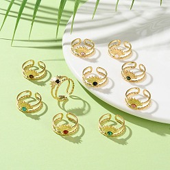 Смешанные камни Натуральные и синтетические драгоценные камни, Настоящие 18золотые 304кольца-манжеты из нержавеющей стали с ионным покрытием (IP) для женщин, солнце, 11 мм, регулируемый