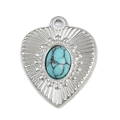 Нержавеющая Сталь Цвет 304 подвески из нержавеющей стали с синтетической бирюзой, сердце прелести, цвет нержавеющей стали, 23x18.5x4.5 мм, отверстие : 1.4 мм