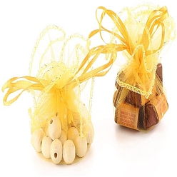 Желтый Круглые сумки из органзы на шнурке, мешки для хранения конфет, с блестками, желтые, 26 см