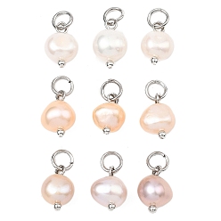 Платина Подвески из натурального пресноводного жемчуга, разноцветные, полированные с двух сторон подвески, платина, 10.5~11.5x7~7.5x6~6.5 мм, отверстие : 3.5 мм