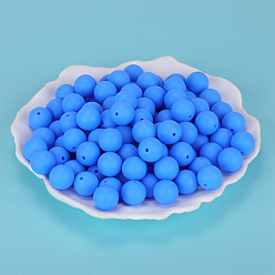 Dodger Blue Round Silicone Focal Beads, Chewing Beads For Teethers, DIY Nursing Necklaces Making, Dodger Blue, 15mm, Hole: 2mm