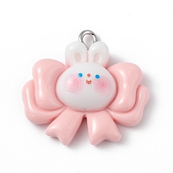 Bow Непрозрачные подвески смолы, кролика прелести, с платиновыми тоновыми железными петлями, лук, 24x25.5x8 мм, отверстие : 2 мм