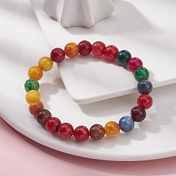 Colorful Dyed Natural Weathered Agate Round Beaded Stretch Bracelet for Women, Colorful, Inner Diameter: 2-3/8 inch(6cm)