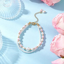 лаванда Браслеты из стеклянных жемчужин, круглые бусины, многорядные, и застежки-клешни из цинкового сплава, лаванда, 8 дюйм (20.3 см)