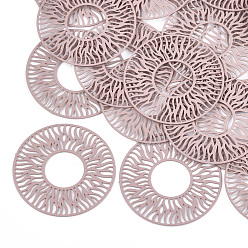 Pink 430 из нержавеющей стали филигранные столяры ссылки, окрашеные, гравированные металлические украшения, пончик, розовые, 30x0.3 мм