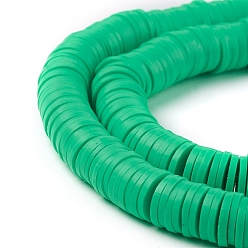 Spring Green Flat Round Eco-Friendly Handmade Polymer Clay Beads, Disc Heishi Beads for Hawaiian Earring Bracelet Necklace Jewelry Making, Spring Green, 8x0.5~1mm, Hole: 2mm, about 380~400pcs/strand, 17.7 inch