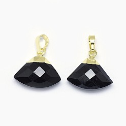 Black Agate Natural Black Agate Pendants, with Long-Lasting Plated Brass Findings, Faceted, Triangle, Golden, 14~15x15~16x5mm, Hole: 3.5x5.5mm