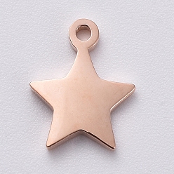 Oro Rosa Recubrimiento al vacío de PVD 304 dijes de acero inoxidable, pulido manual, estrella, oro rosa, 8.5x7x1 mm, agujero: 0.8 mm