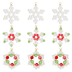 (52) Непрозрачная лаванда 18шт. 3 стили гальванизированные стеклянные бусины и перламутровые стеклянные бусины подвески, снежинка, с медной проволокой светло-золотистого цвета, разноцветные, 37~40.5x27~31x4~5.5 мм, отверстие : 4 мм, 6 шт / стиль