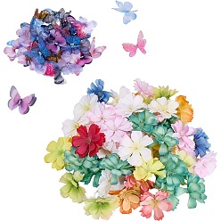 (52) Непрозрачная лаванда 50шт. 10 цвета полиэстер стразы украшение в виде бабочки аксессуары, с 50шт. искусственных гвоздик из ткани, разноцветные, 32x45x3 мм, 5 шт / цвет