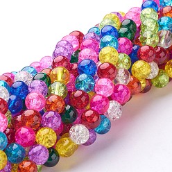 Mixed Color Crackle Glass Beads Strands, Round, Mixed Color, 8~8.5mm, Hole: 1~1.6mm, about 48pcs/strand, 16 inch