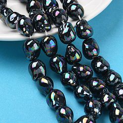 Черный Гальванические стеклянные бусины, бисера имитации жемчуга, самородки, чёрные, 14.5~15x11.5~12 мм, отверстие : 1 мм, около 29 шт / нитка, 16.14'' (41 см)