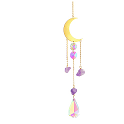 Луна Железные полые большие подвесные украшения, подвесные ловцы солнца, k9 хрустальное стекло, с латунной фурнитурой , для сада, свадьба, световой орнамент, луна, 400 мм