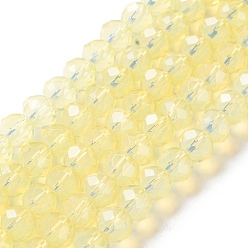 Светло-хаки Запекание окрашенные прозрачные стеклянные бусины нити, имитация Opalite, граненые, круглые, светлый хаки, 6x5 мм, отверстие : 1.3 мм, около 80~85 шт / нитка, 38~40 см