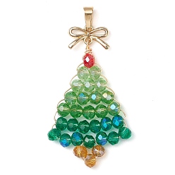 (52) Непрозрачная лаванда Подвески из золотого стекла и сплава, елка с бантом, разноцветные, 49.5x25x4.5 мм, отверстие : 6x2.5 мм