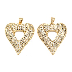 Настоящее золото 18K Латунные подвески с кубическим цирконием ко Дню матери, сердце прелести, без свинца и без кадмия, долговечный, стойки покрытие, реальный 18 k позолоченный, 28.5x25x4.5 мм, отверстие : 3.8x4 мм