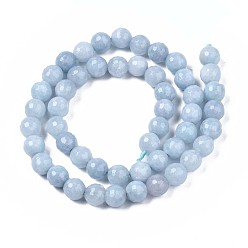 Aquamarine Natural Aquamarine Beads Strands, Faceted, Round, 8~9mm, Hole: 1mm, about 45~50pcs/strand, 15.35 inch