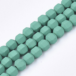 Medium Sea Green Spray Painted Non-magnetic Synthetic Hematite Beads Strands, Star Cut Round Beads, Faceted, Medium Sea Green, 4x4x4mm, Hole: 0.5mm, about 100pcs/strand, 15.7 inch