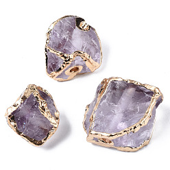 Améthyste Perles d'améthyste naturelles plaquées, nuggets, avec les accessoires en laiton d'or lumière, nuggets, 18.5~26.5x19~27x13~16.5mm, Trou: 3mm