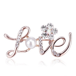 Слово Брошь из сплава стекла со стразами, Пластиковый винтажный женский значок с имитацией жемчуга на День святого Валентина, слово, 42 мм