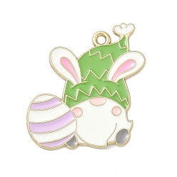 Кролик Пасхальные подвески из эмали, чары гнома, золотой свет, зелёные, 28x26x1 мм, отверстие : 1.6 мм