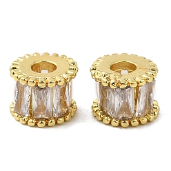 Прозрачный Реечное покрытие латунь микро паве кубический цирконий европейские бусины, без кадмия и без свинца, колонка, прозрачные, 7x5.5 мм, отверстие : 2.5 мм