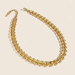 Настоящее золото 18K Винтажный стиль 304 Женские ожерелья из нержавеющей стали с треугольными V-образными звеньями, реальный 18 k позолоченный, 15.75 дюйм (40 см)