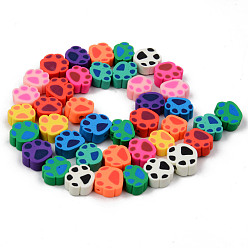 Mixed Color Handmade Polymer Clay Beads Strands, for DIY Jewelry Crafts Supplies, Dog Paw Print, Mixed Color, 7~9x9~11x4mm, Hole: 1.5mm, about 40~41pcs/strand, 12.87 inch~13.27 inch(32.7~33.7cm)