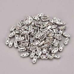 Crystal AB Brass Rhinestone Bridge Spacers, Grade A, Hexagon, Platinum Color, Crystal AB, 11x4.5x3mm, Hole: 1mm