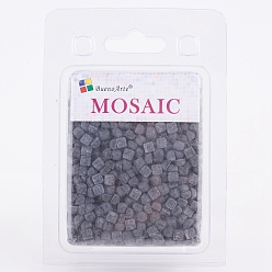 Gray Glass Mosaic Tiles Cabochons, for Crafts Art, Imitation Jade, Square, Gray, 4.8x4.8x3.5mm, about 200g/box