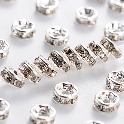 Crystal Brass Grade A Rhinestone Spacer Beads, Silver Color Plated, Nickel Free, Crystal, 4x2mm, Hole: 0.8mm