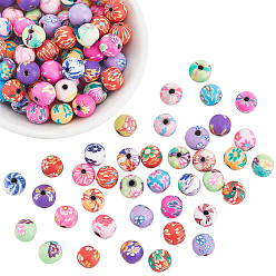 (52) Непрозрачная лаванда 120 шт. бусины из полимерной глины с цветочным узором ручной работы, круглые, разноцветные, 8 мм, отверстие : 1~1.5 мм