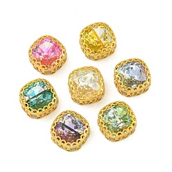 Золотой Шить на горный хрусталь, многожильные звенья из стекла, хрусталя и стразов, с настройками латуни, аксессуары для одежды, квадратный, золотые, 13.5x13.5x7 мм, отверстие : 1 мм