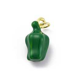 Темно-Зеленый Латунь эмаль подвески, с целью перехода в кольце, стойки покрытие, прочное покрытие, без кадмия и без свинца, реальный 18 k позолоченный, перец прелести, темно-зеленый, 17.5x9.5x9 мм, отверстие : 3 мм
