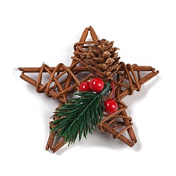 Звезда Рождественская тематика пенопласт имитация ягод и пластиковый декор сосновых гвоздей, с железной проволокой, натуральные лозы и сосновые шишки, для рождественского стола домашний декор, звезда, 83x84x31.5 мм