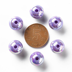 Lilac Opaque Acrylic Beads, AB Color Plated, Round, Lilac, 12x11mm, Hole: 2.5mm, about 566pcs/500g